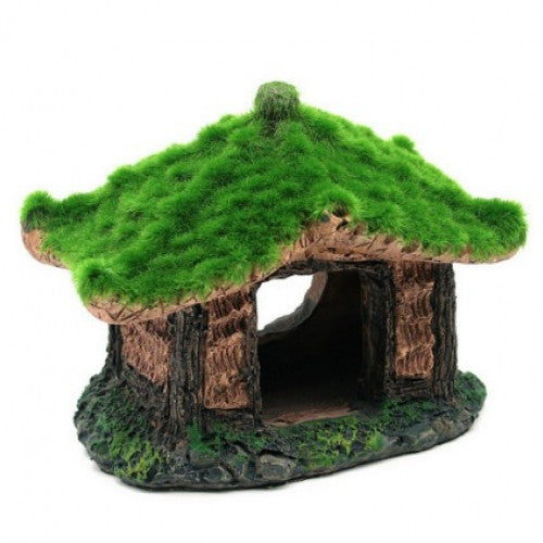 Resin Ancient House With Moss Aquarium Decor